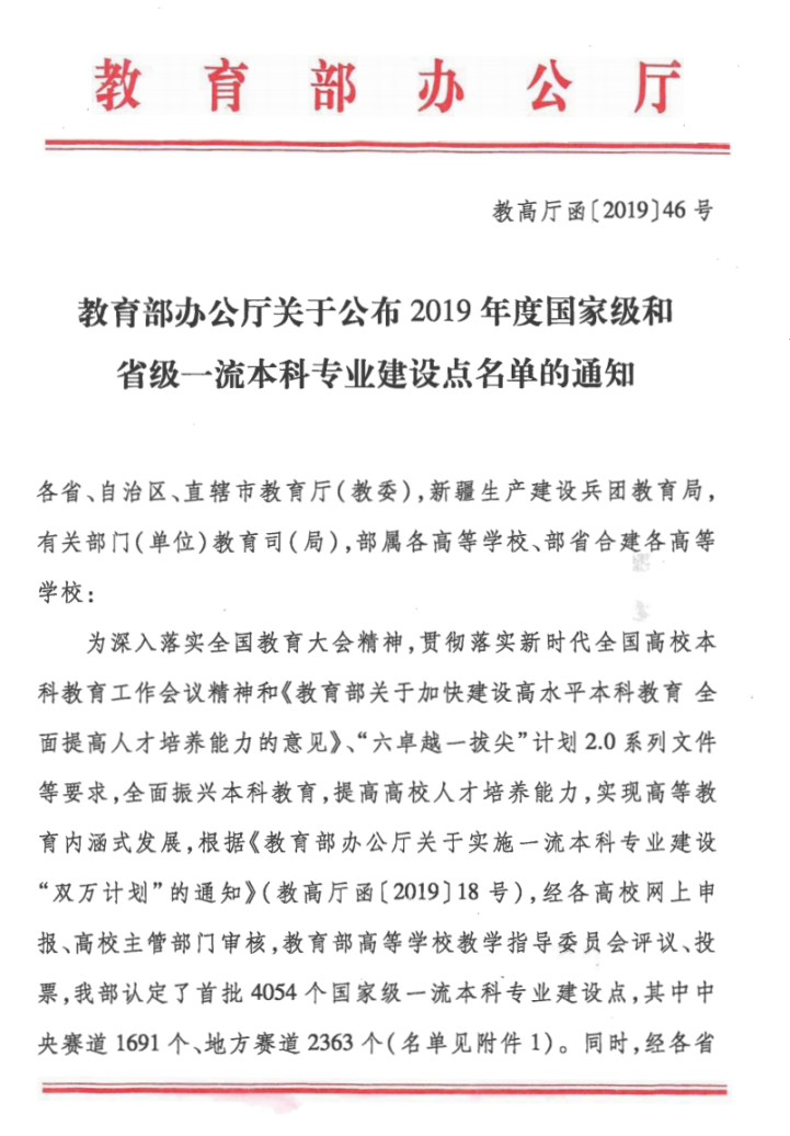 学前教育国家级一流专业2019.05